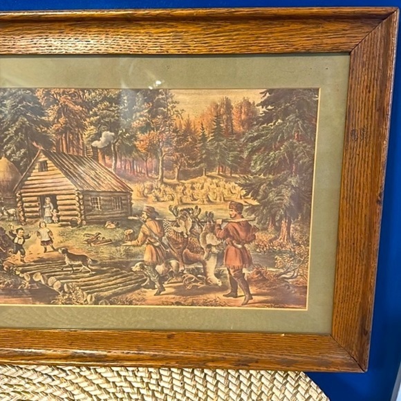 Vintage"The Pioneer’s Home" Lithograph Currier & Ives Original Framed Bookplate - Picture 3 of 5